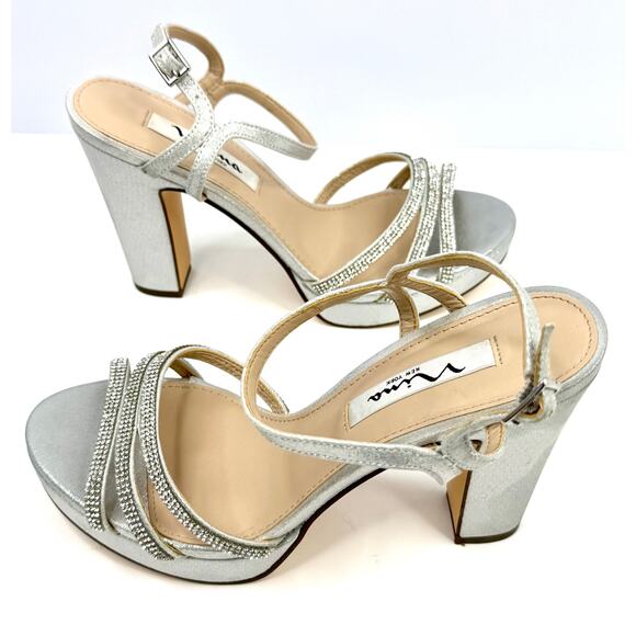 Nina Women's Saralyn Platform Block Heel Sandals Silver Size 8.5M NWT/Box - Picture 4 of 7